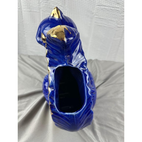 Vintage Blue Ceramic Squirrel Planter Blue‎ w/ Gold Accents Cute Animal Figurine - Picture 3 of 7